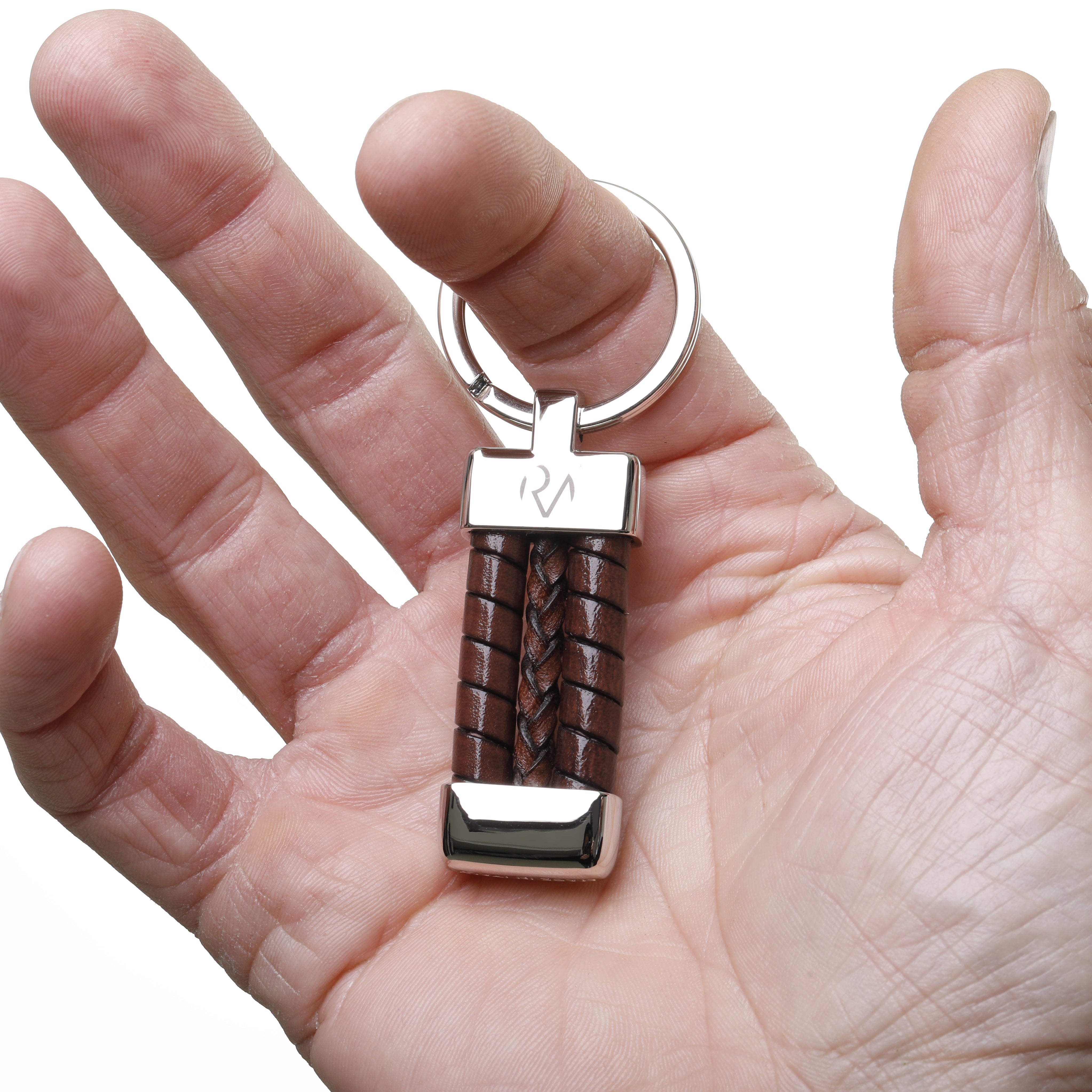 Simple Wrapped Brown Genuine Leather Keychain for Men
