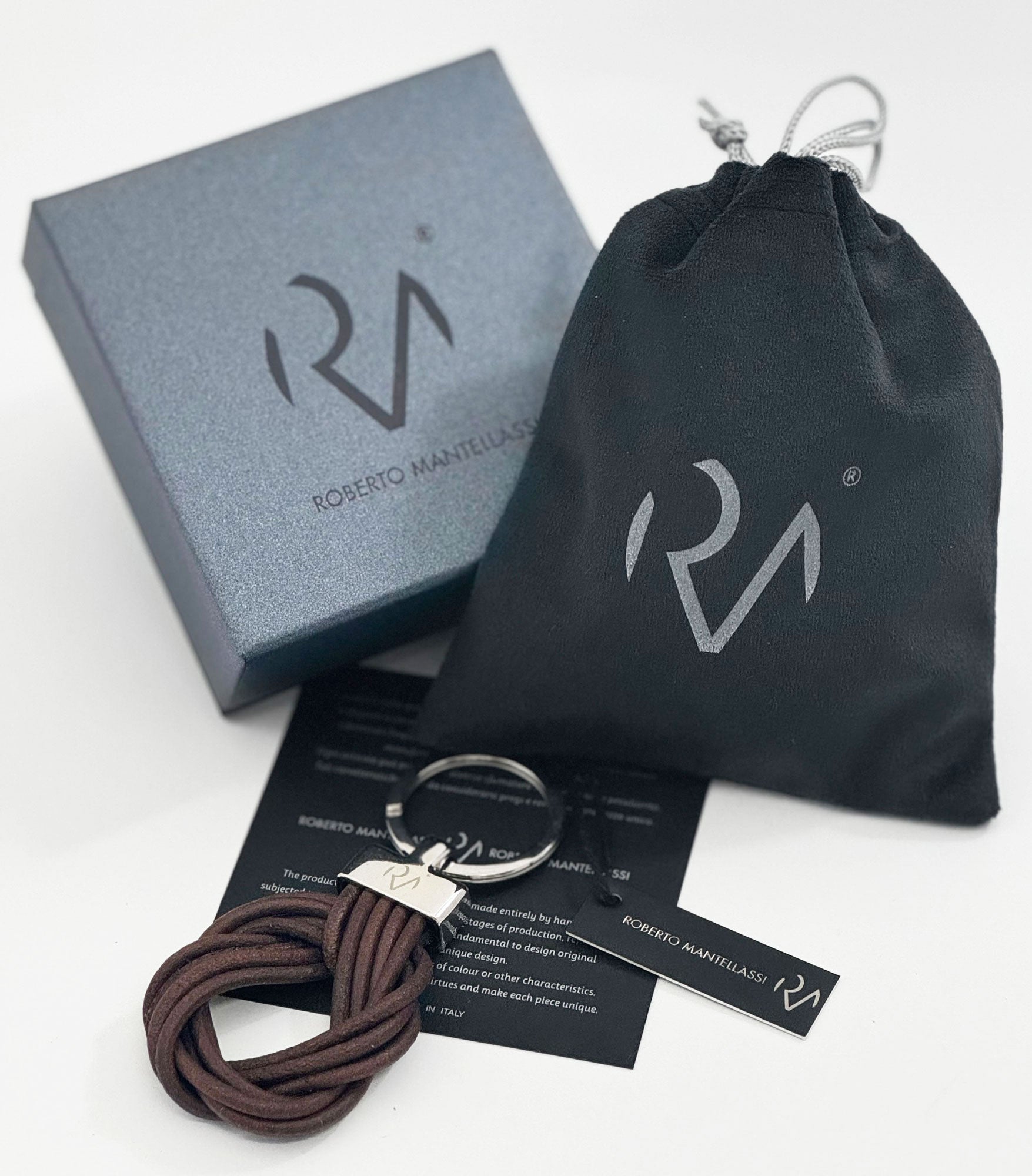 Keychain in Real Brown Drawn Leather for Men