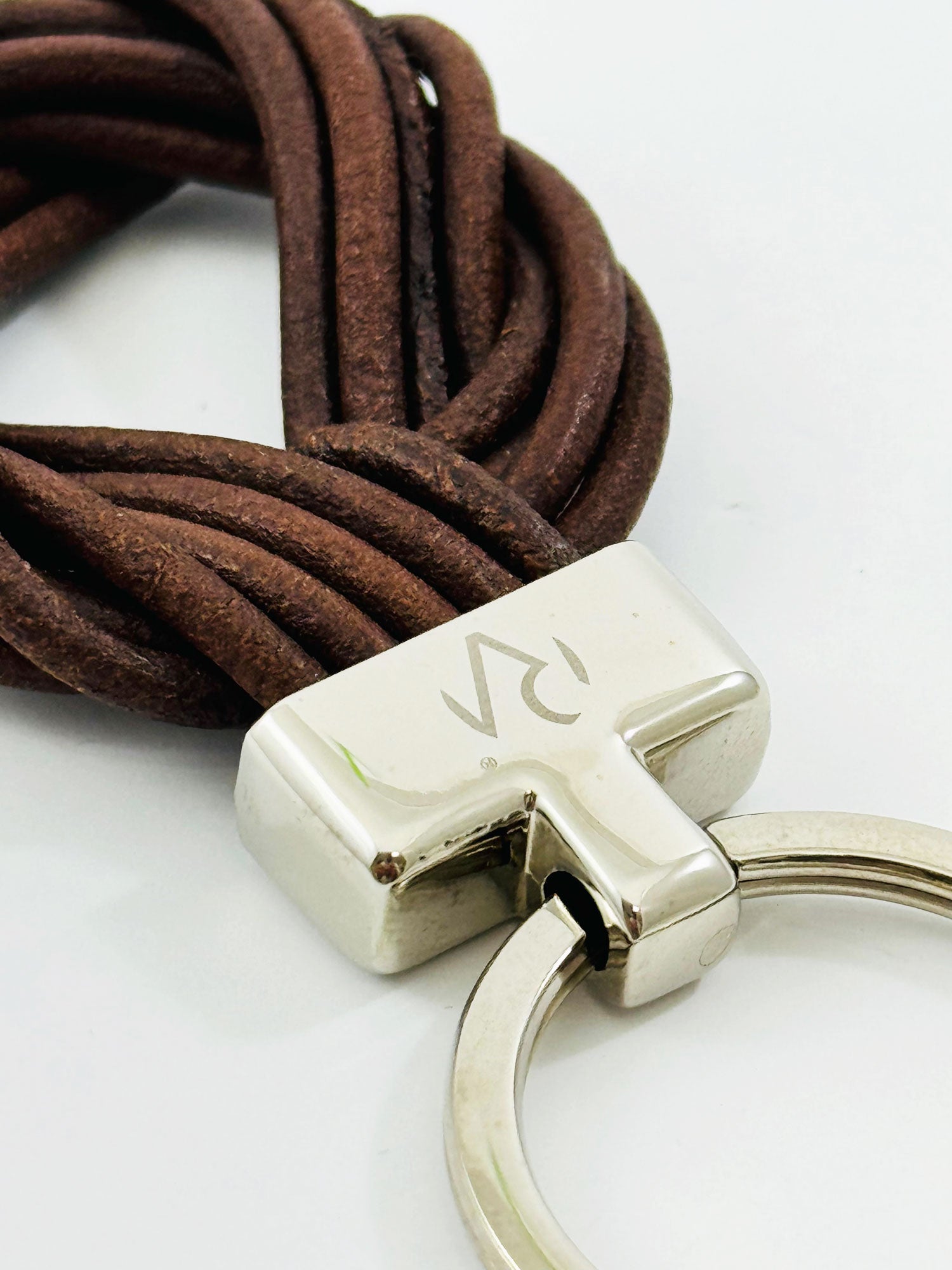 Keychain in Real Brown Drawn Leather for Men