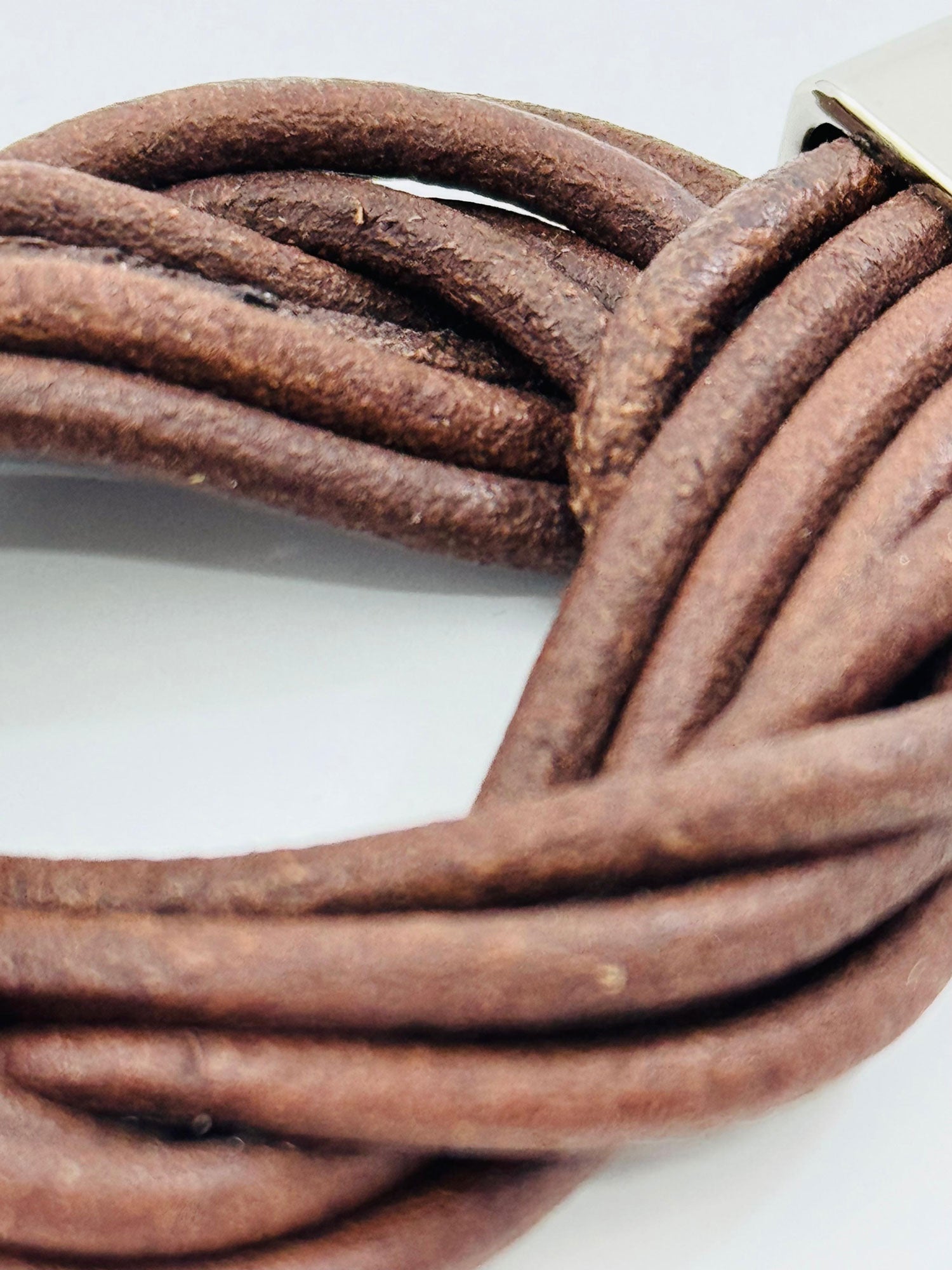 Keychain in Real Brown Drawn Leather for Men