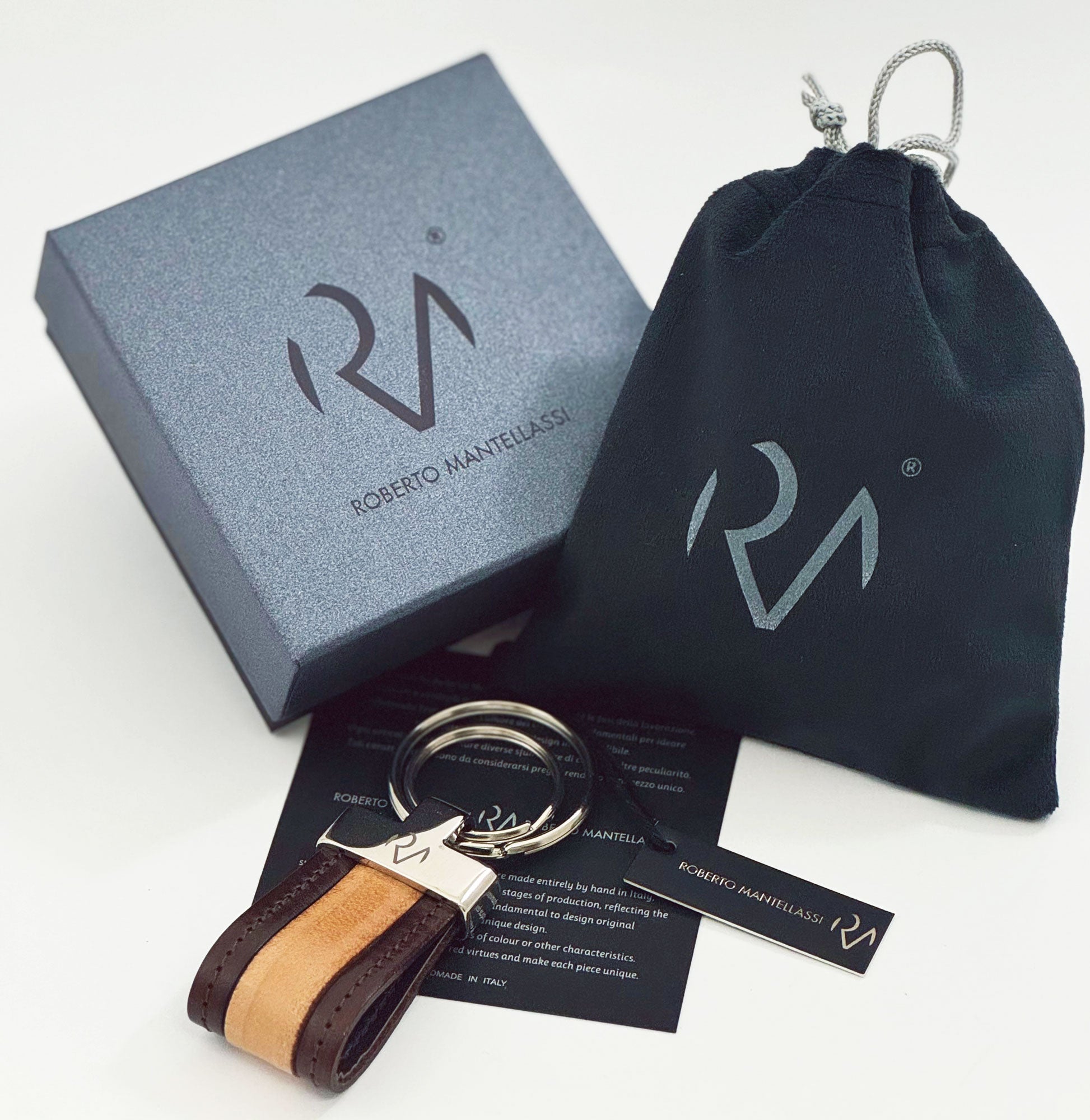 Men's Two-Tone Genuine Leather Keyring