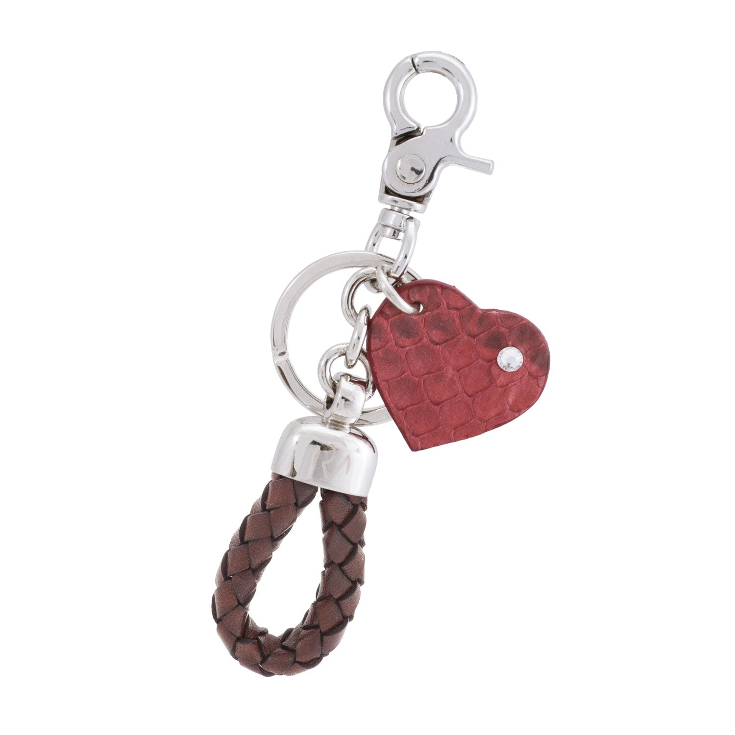 Genuine Black Leather Keyring with Heart for Women