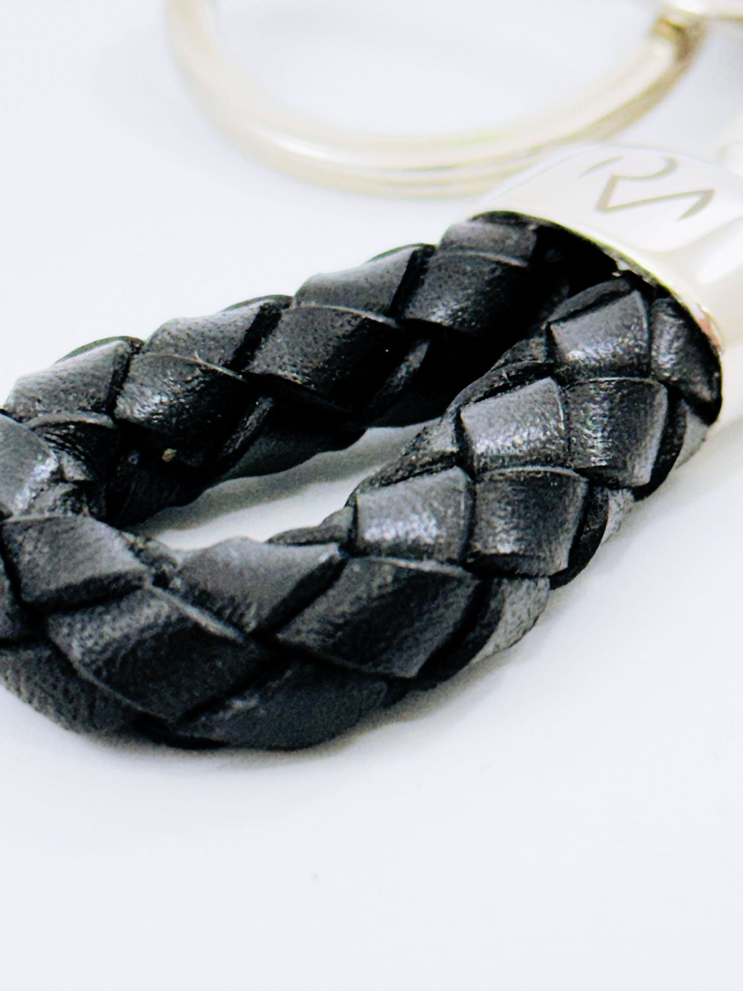 Genuine Black Leather Keyring with Heart for Women