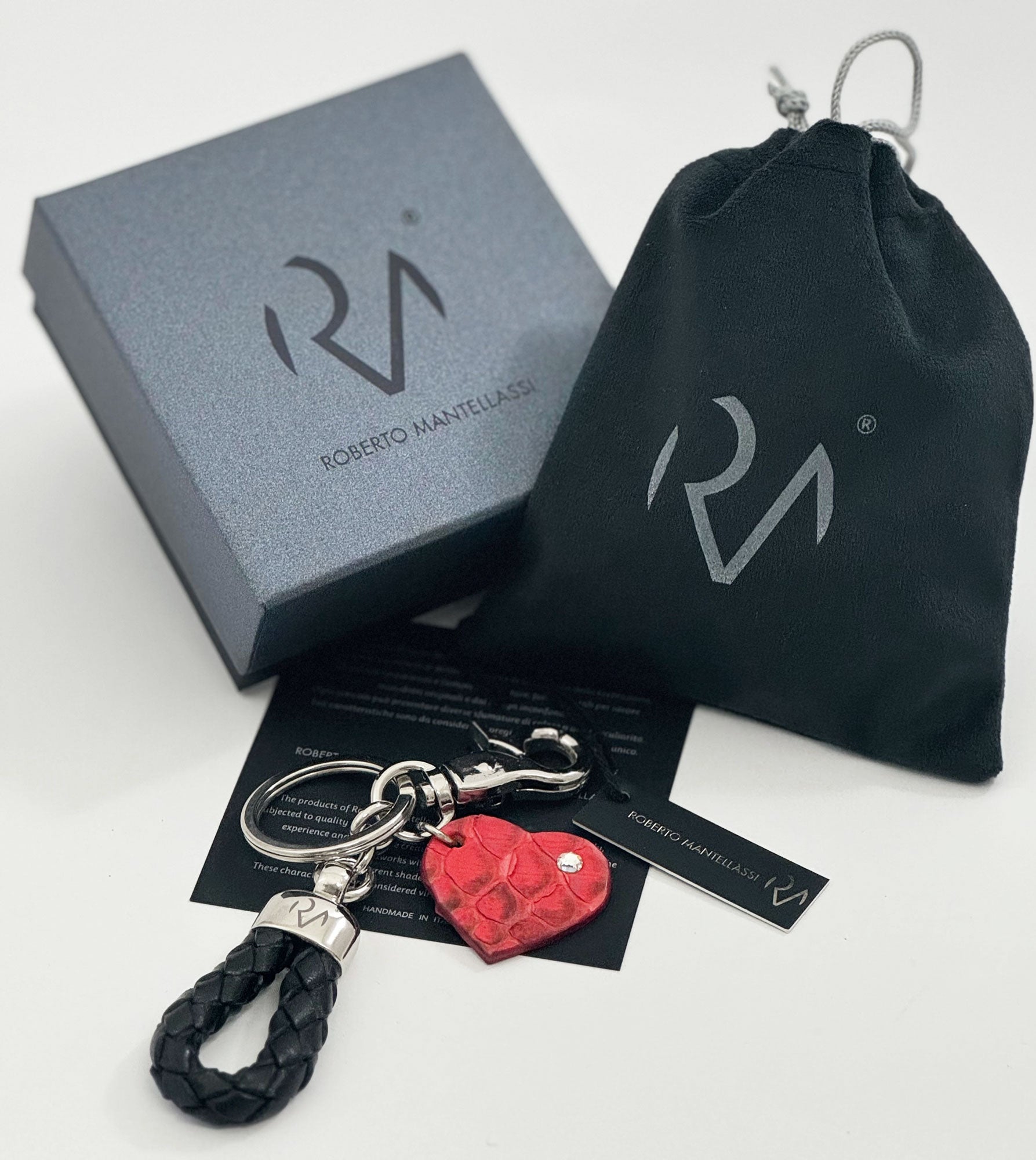 Genuine Black Leather Keyring with Heart for Women