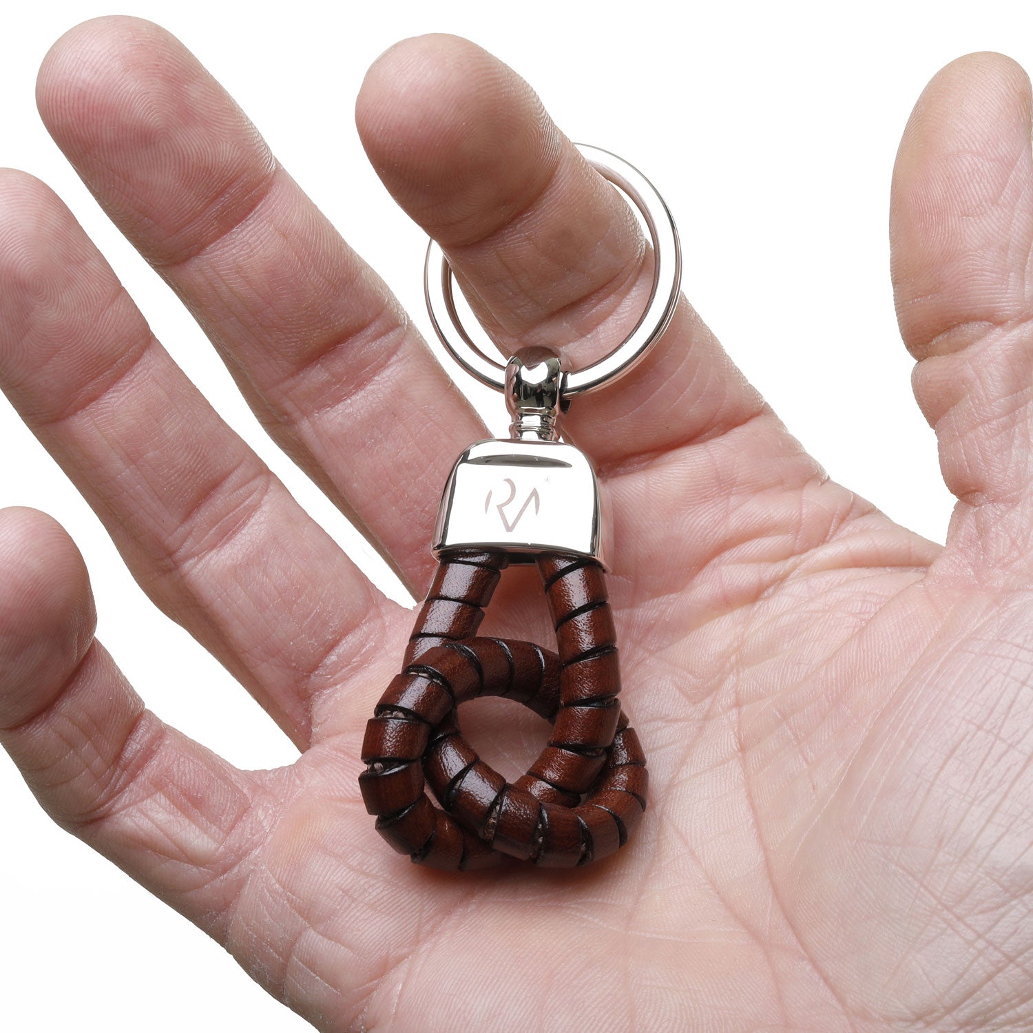 Wrapped leather knot key ring for men