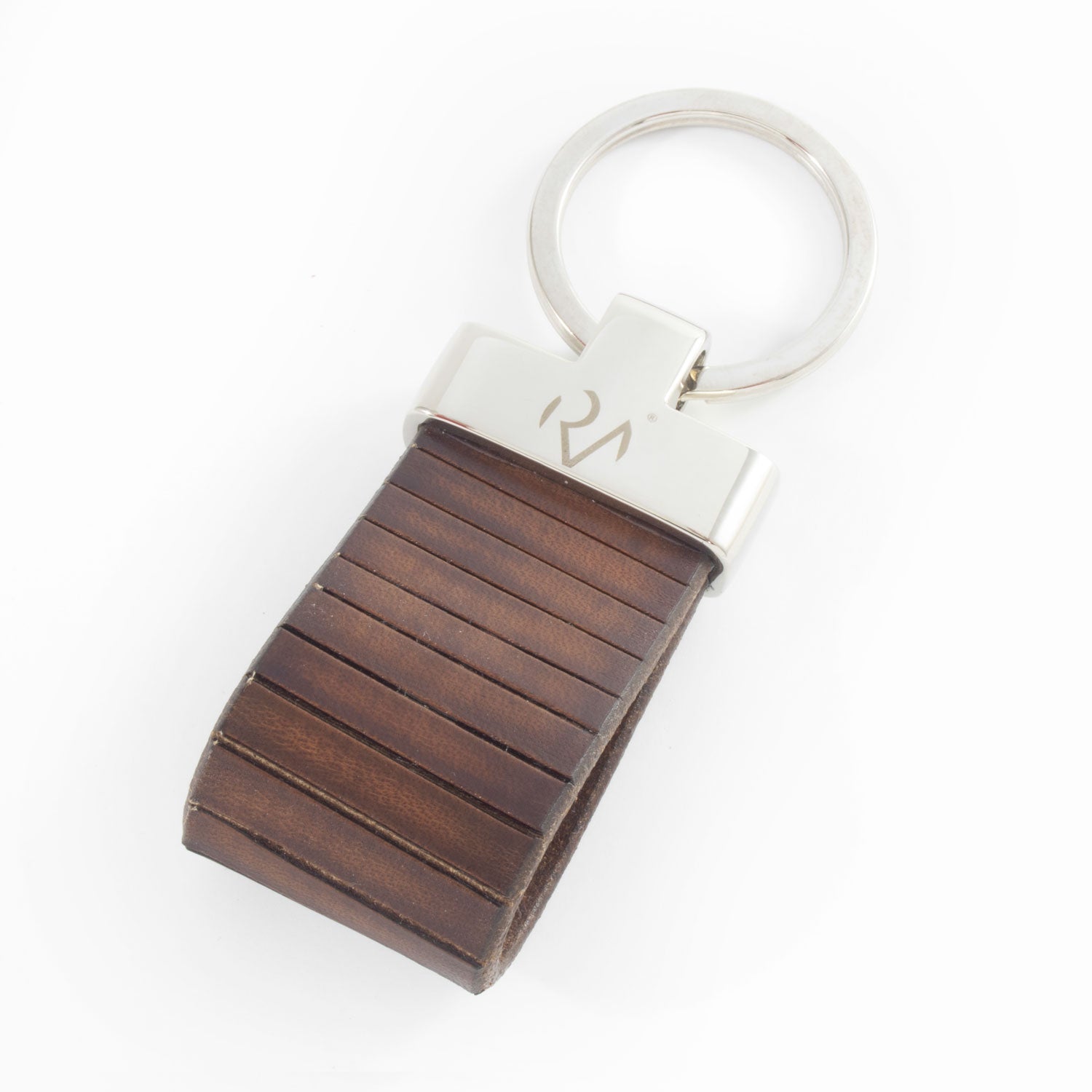 Carved Brown Genuine Leather Keychain for Men