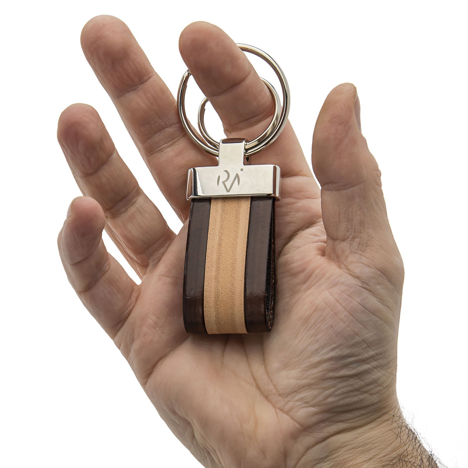 Men's Two-Tone Genuine Leather Keyring