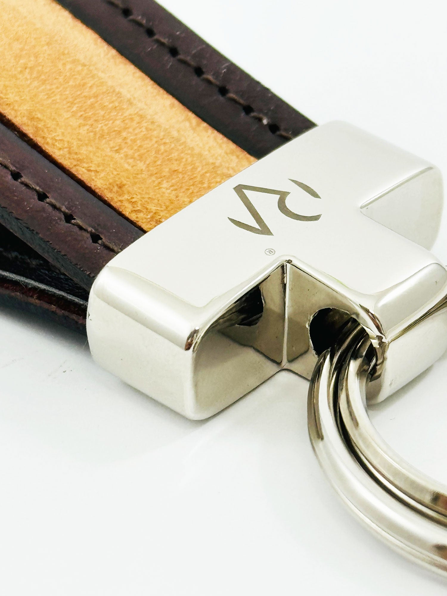 Men's Two-Tone Genuine Leather Keyring