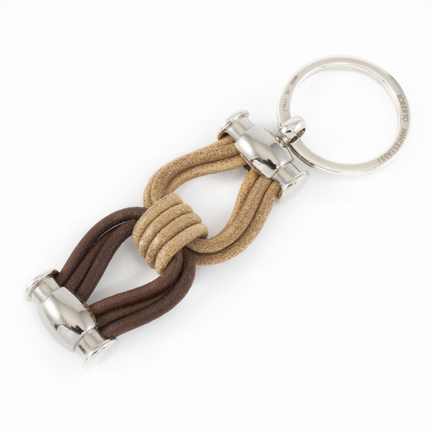 Real Leather Keychain with Two-Tone Drawn Knot for Men