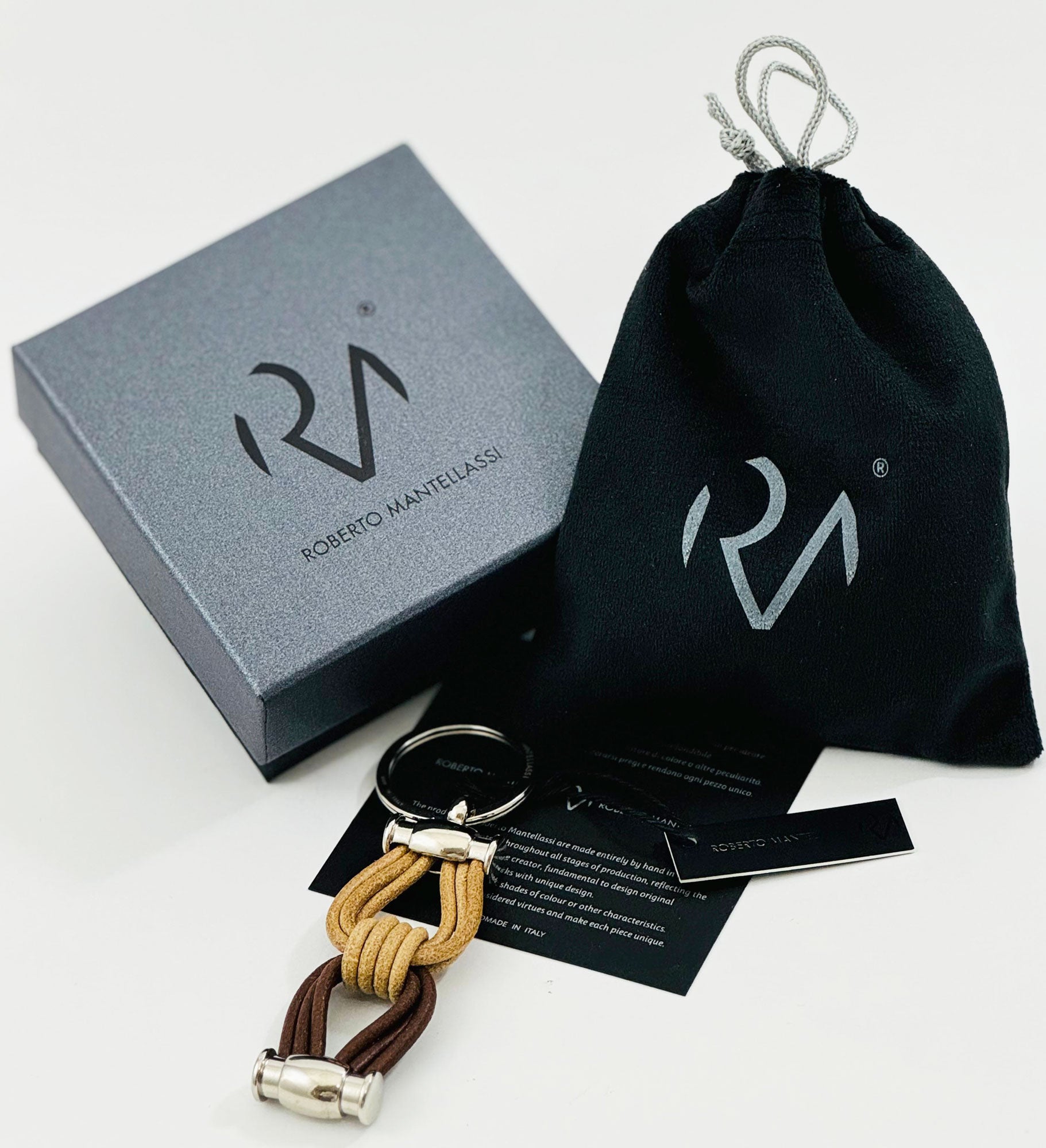 Real Leather Keychain with Two-Tone Drawn Knot for Men