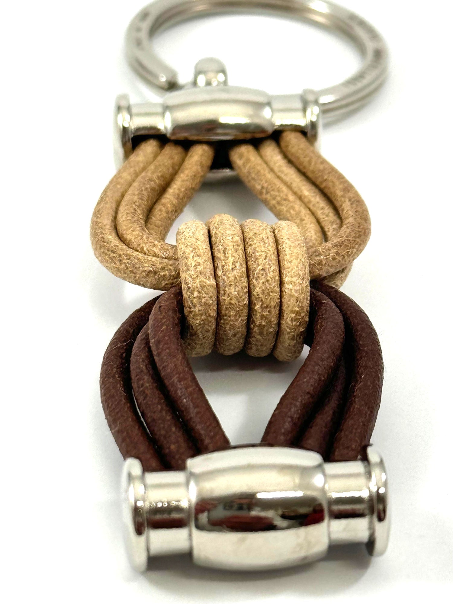 Real Leather Keychain with Two-Tone Drawn Knot for Men