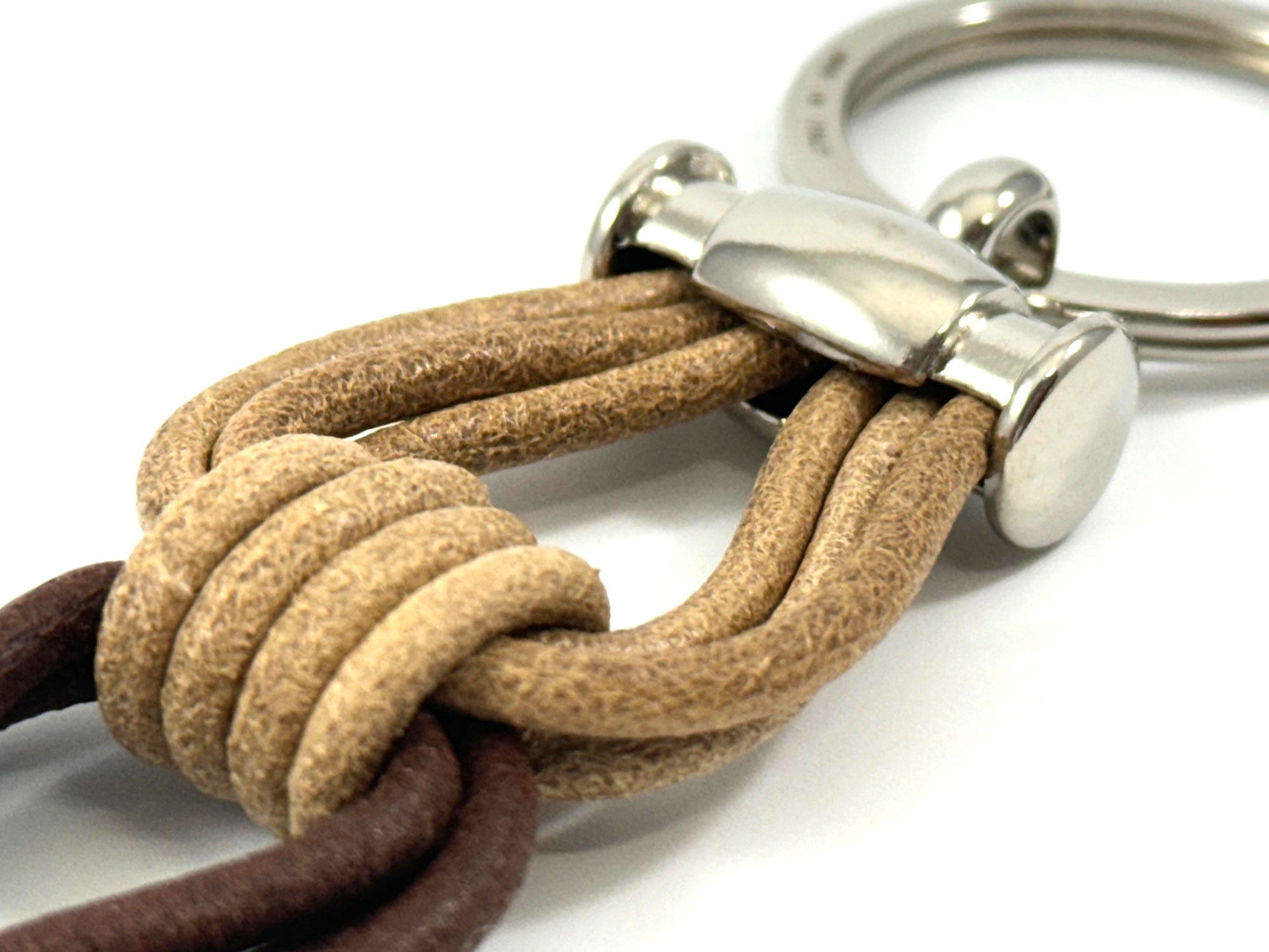 Real Leather Keychain with Two-Tone Drawn Knot for Men