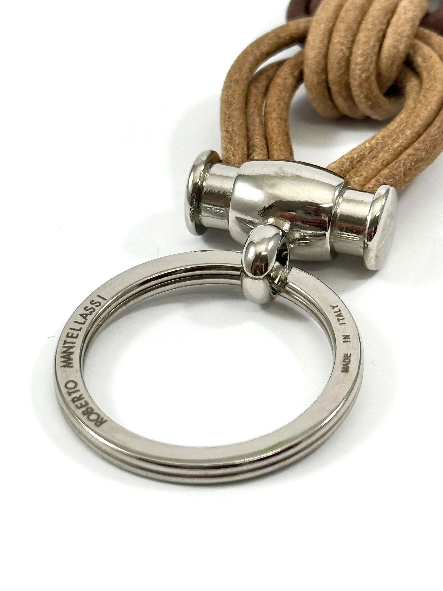 Real Leather Keychain with Two-Tone Drawn Knot for Men