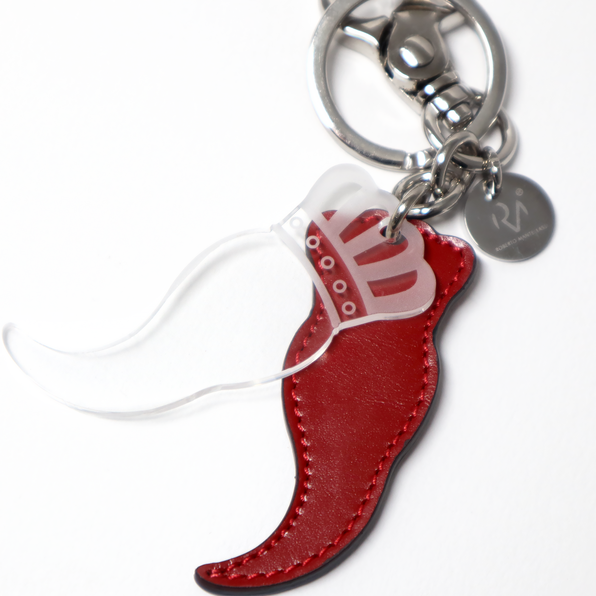 Neapolitan Horn Keychain in Genuine Leather and Plexiglass for Women