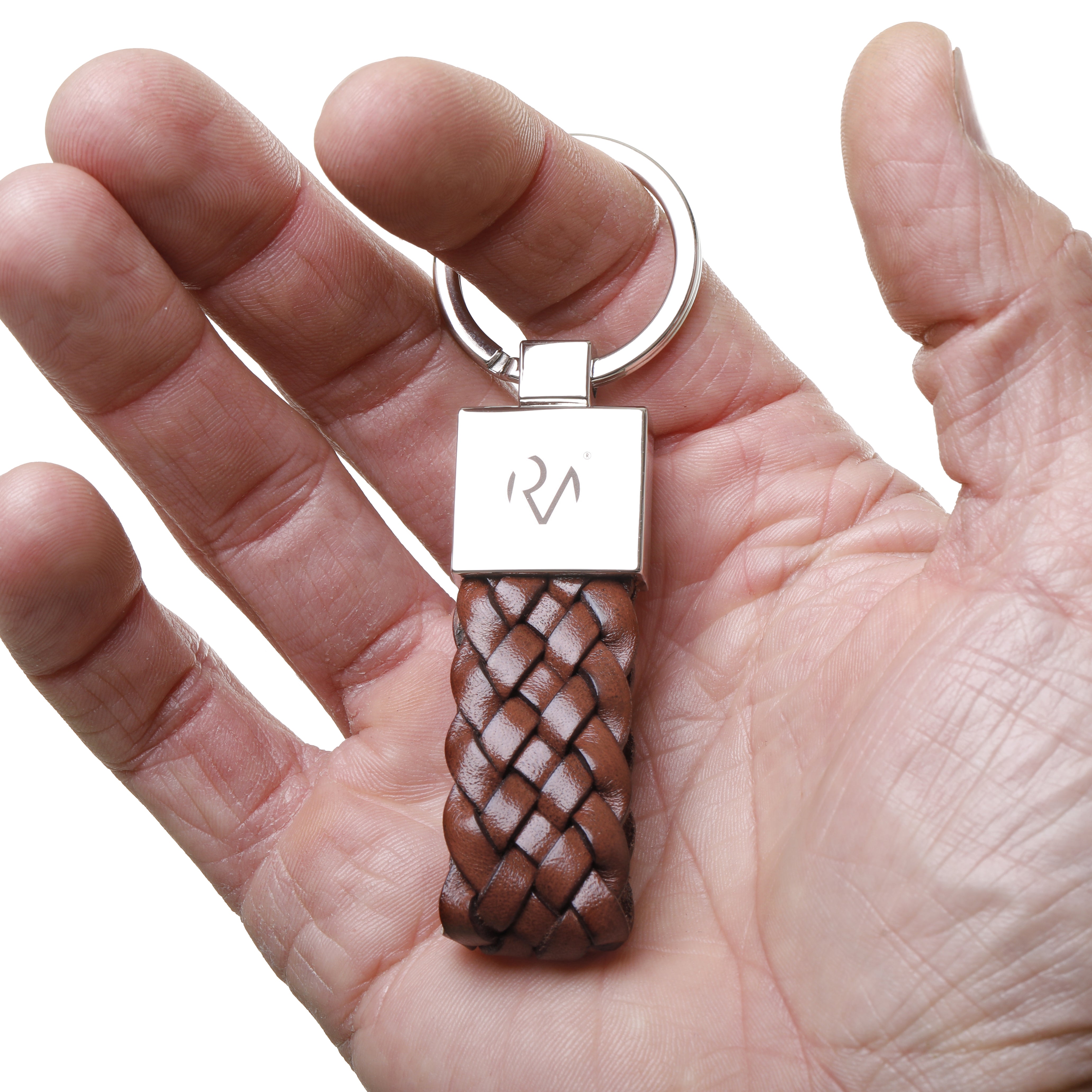 Key ring with large braid in men's leather