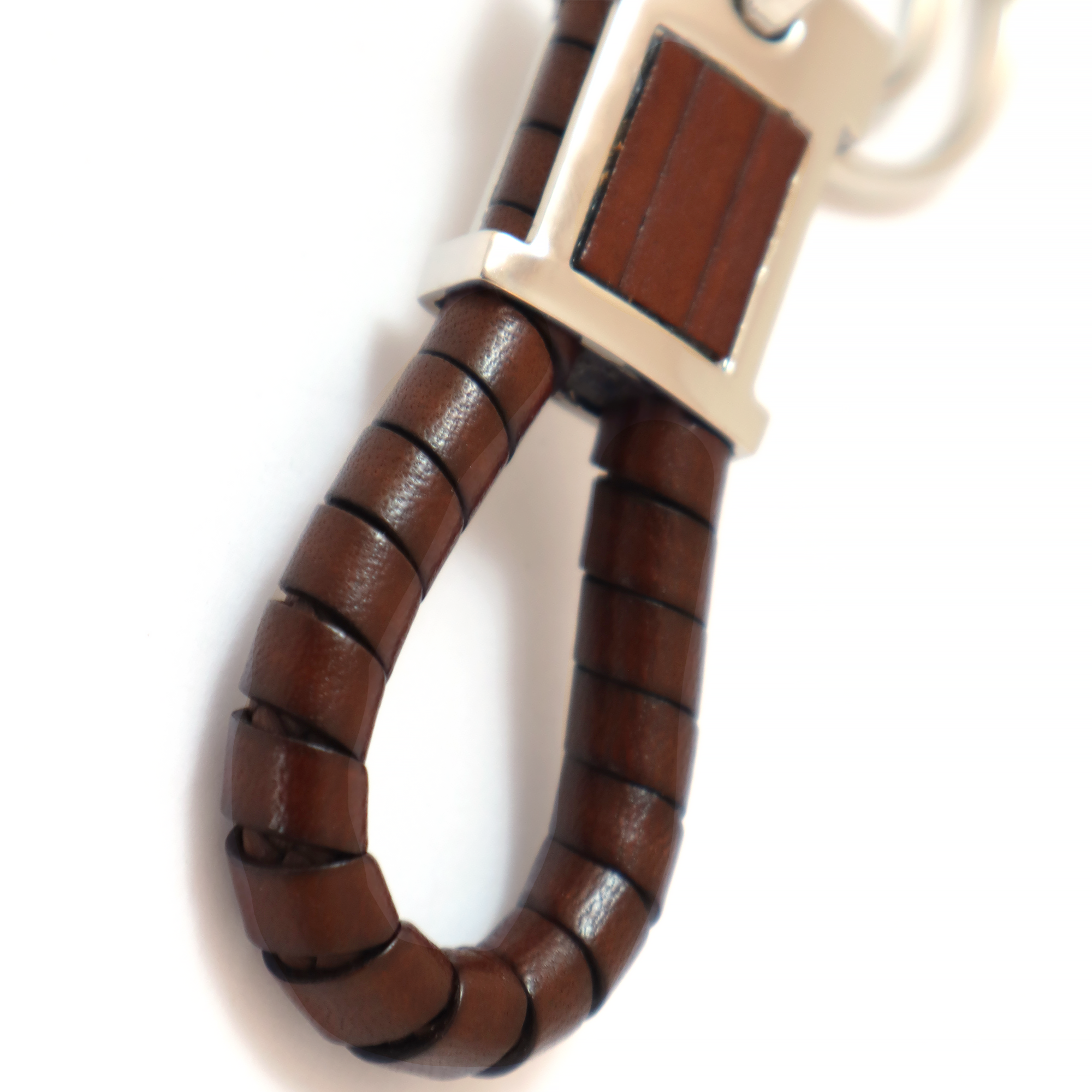 Genuine Brown Leather Keychain Wrapped with Carabiner for Men