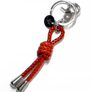 Open image in slideshow, Keychain in Genuine Orange Leather with Scoubidou Knot for Men
