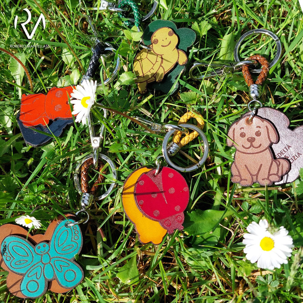 Two-tone Cat Keychain with Real Leather Woman