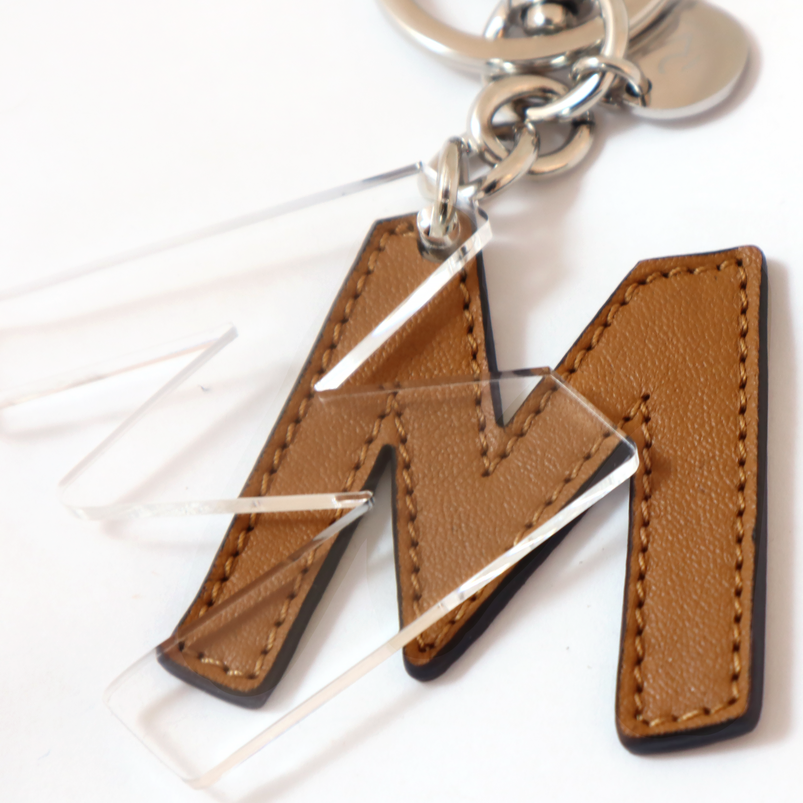 Keychain in Genuine Leather and Plexiglass Letter Unisex