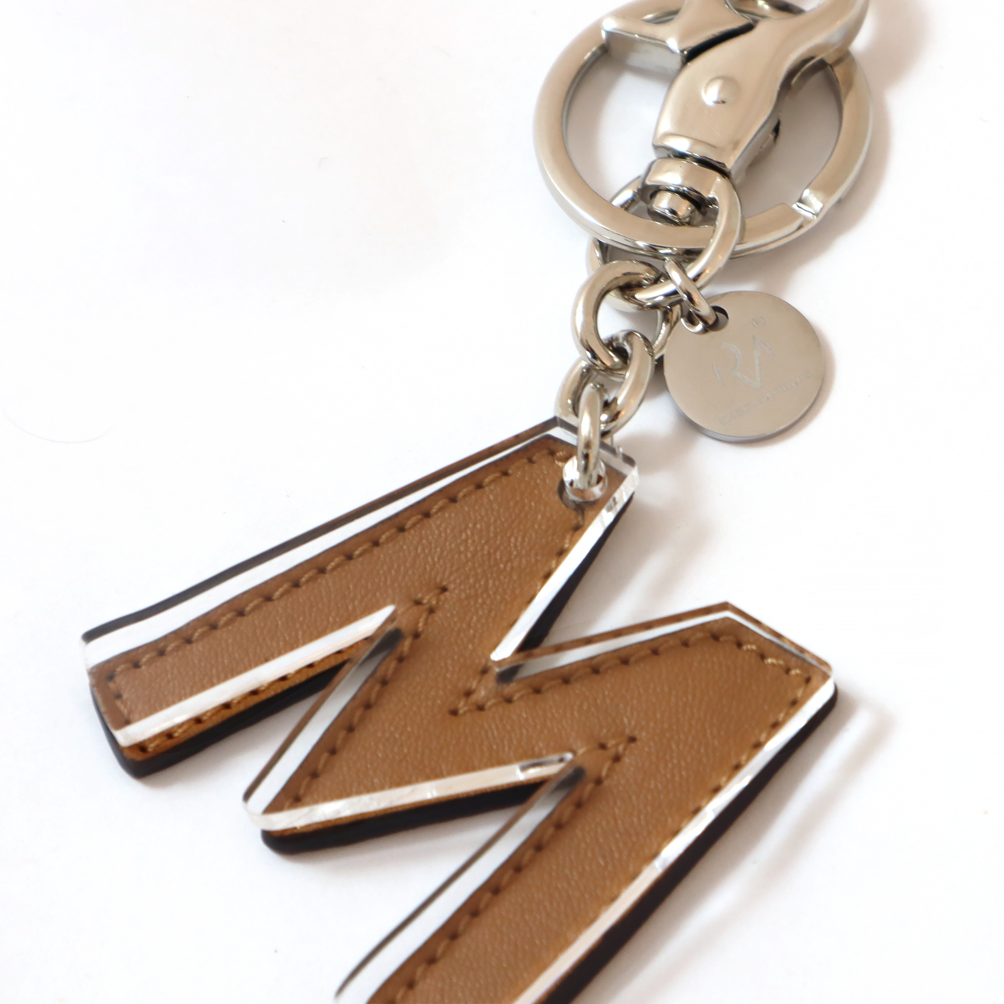 Keychain in Genuine Leather and Plexiglass Letter Unisex