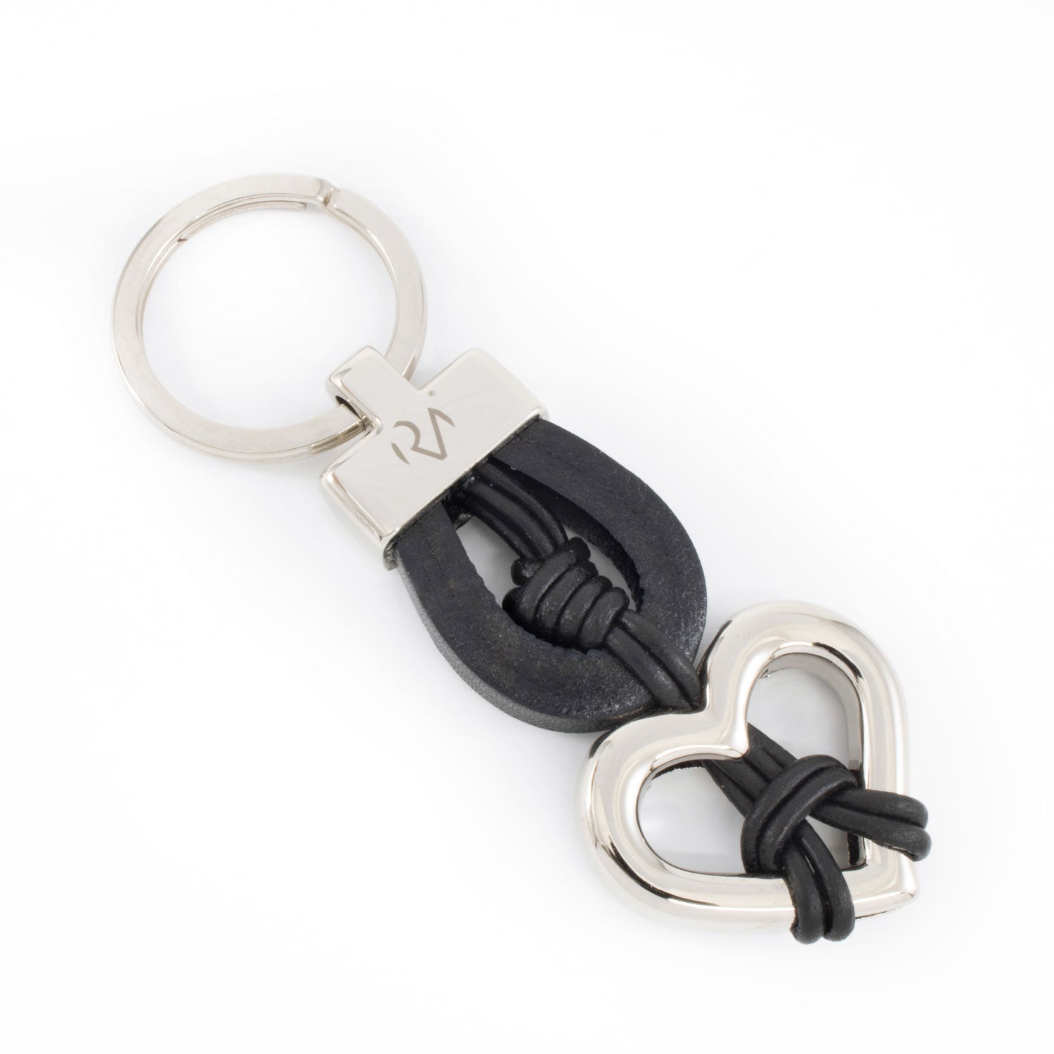 Genuine Black Leather Keyring with Heart for Women