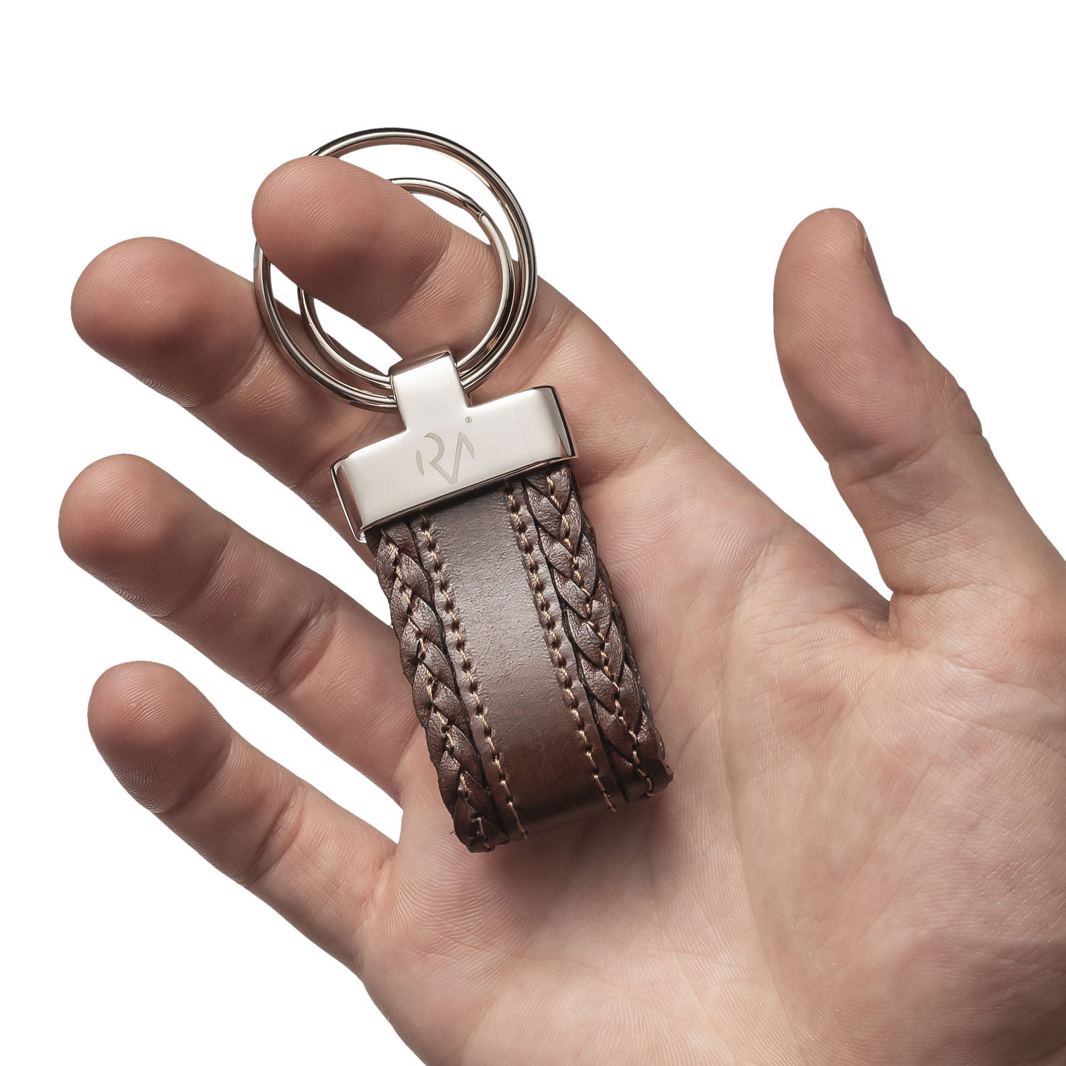 Men's sewn genuine leather key ring