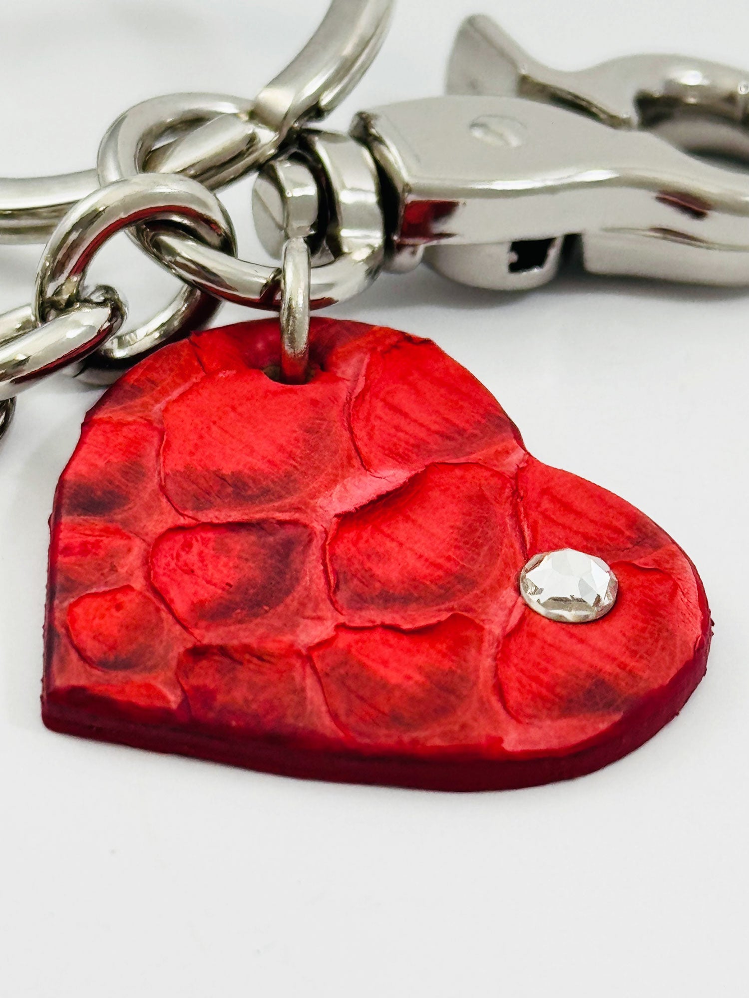 Genuine Black Leather Keyring with Heart for Women