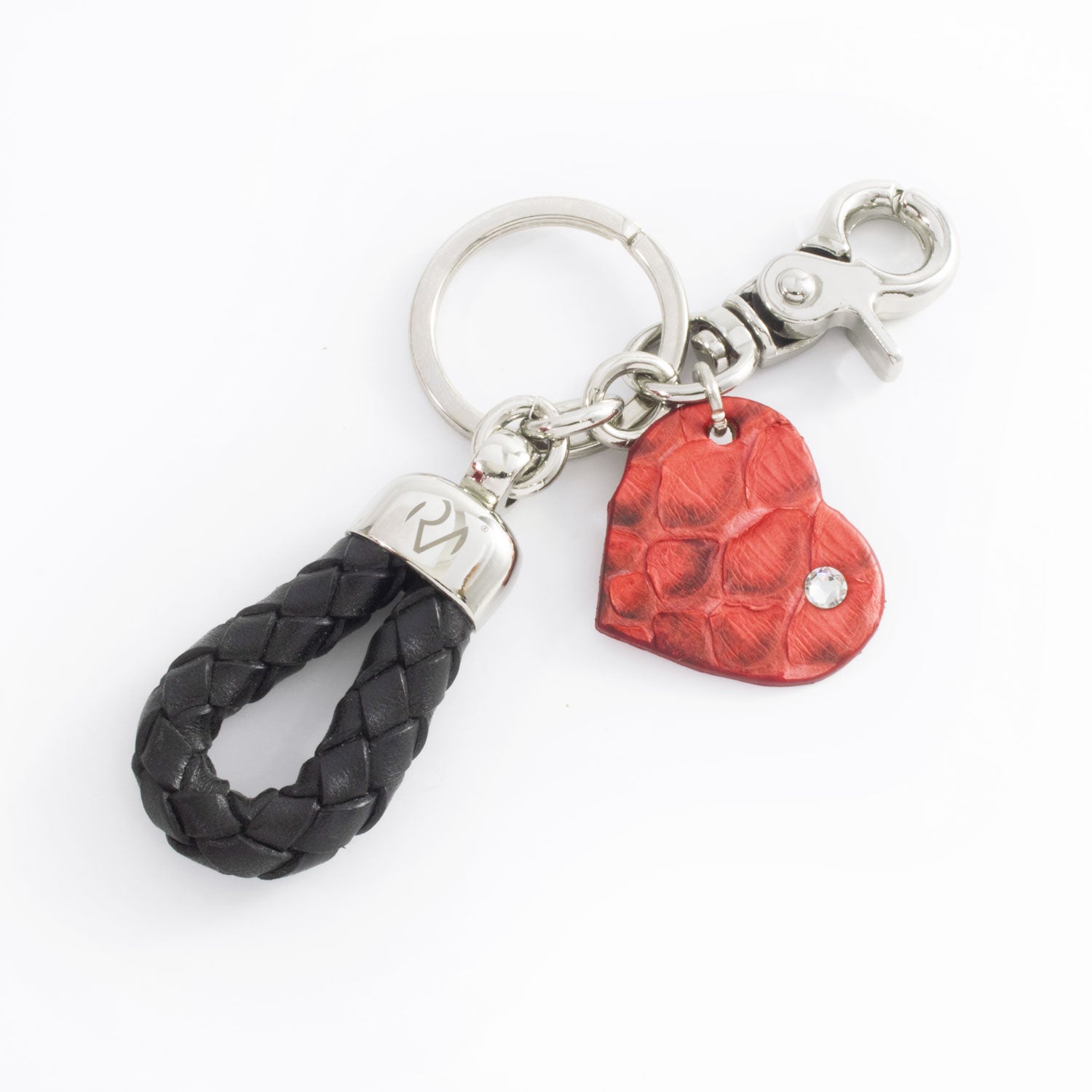 Genuine Black Leather Keyring with Heart for Women