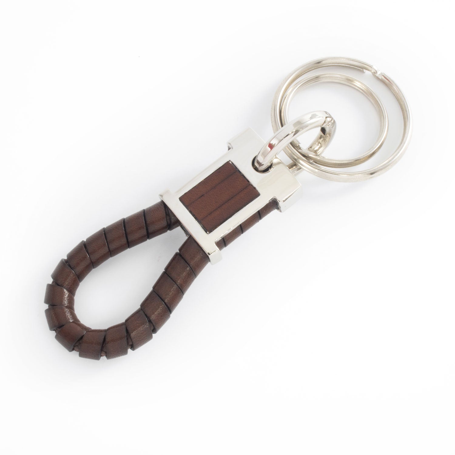 Genuine Brown Leather Keychain Wrapped with Carabiner for Men