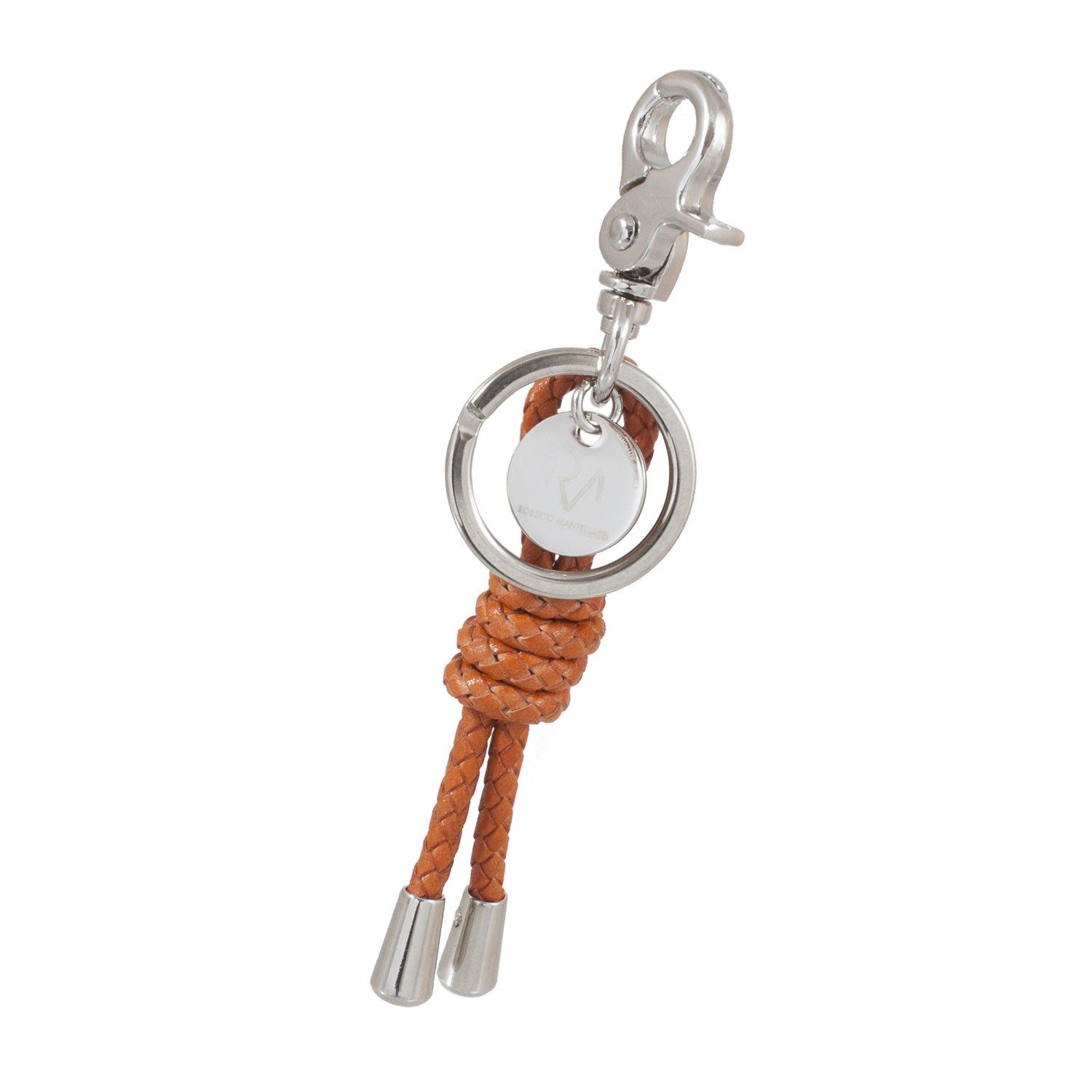 Keychain in Genuine Orange Leather with Scoubidou Knot for Men