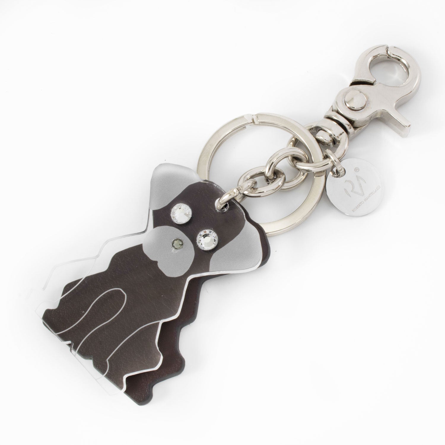 Genuine Leather and Plexiglass Keychain Dog Woman