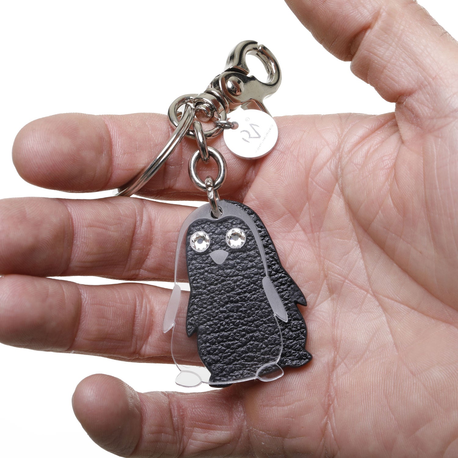 Genuine Leather and Plexiglass Keyring Penguin Woman