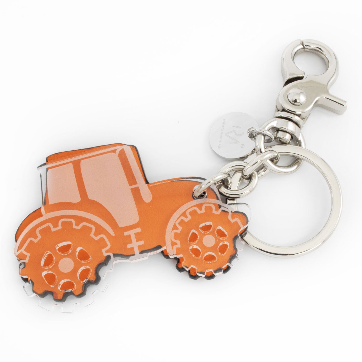 Genuine Leather and Plexiglass Keychain Tractor Man