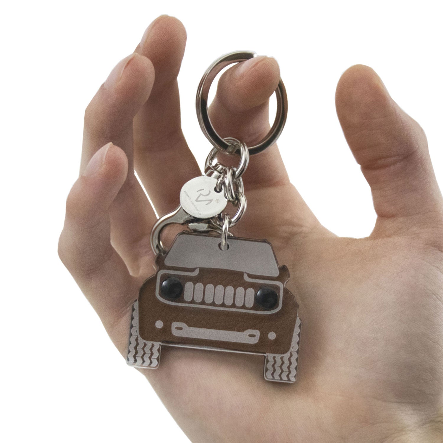 Genuine Leather and Plexiglass Off-Road Keychain for Men