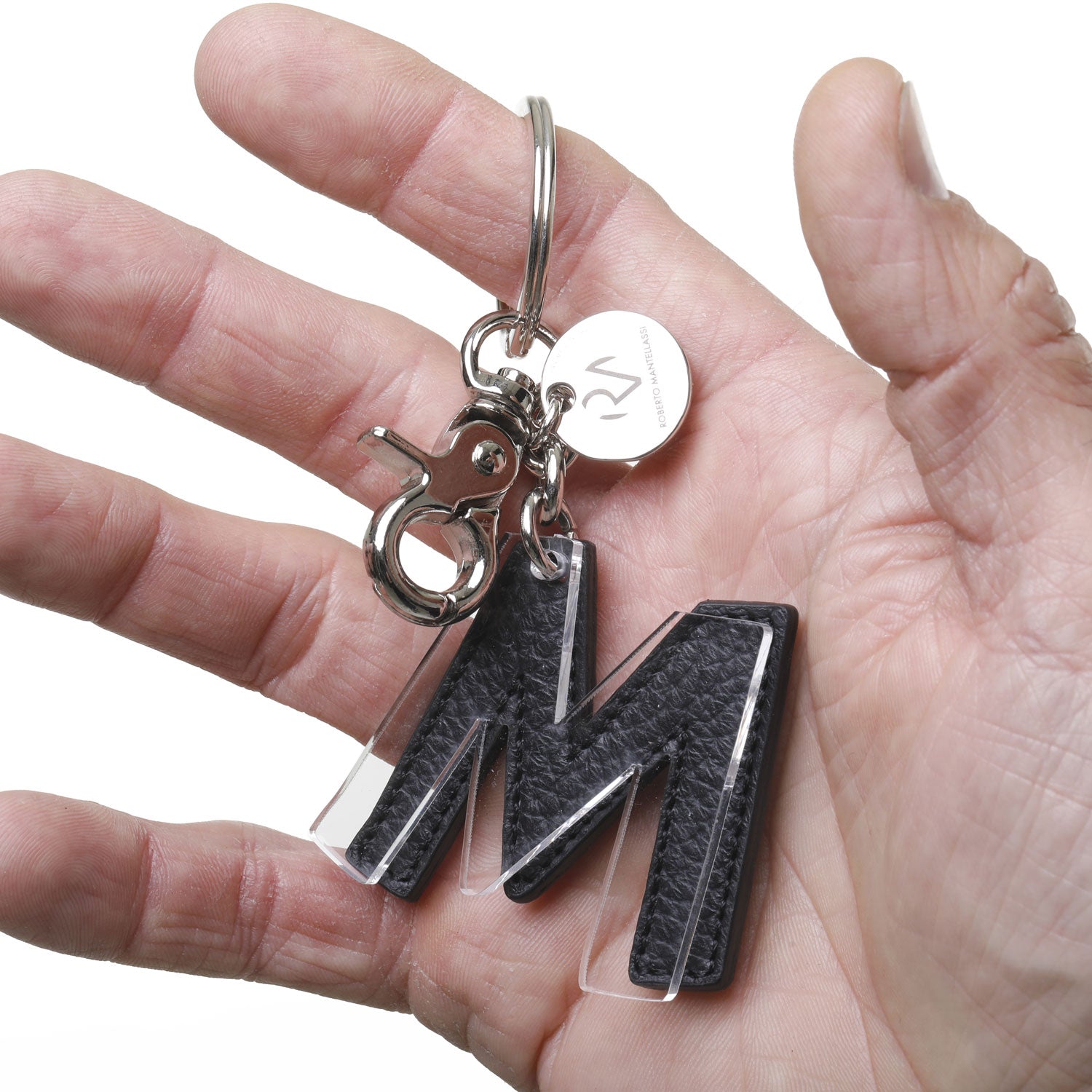 Keychain in Genuine Leather and Plexiglass Letter Unisex