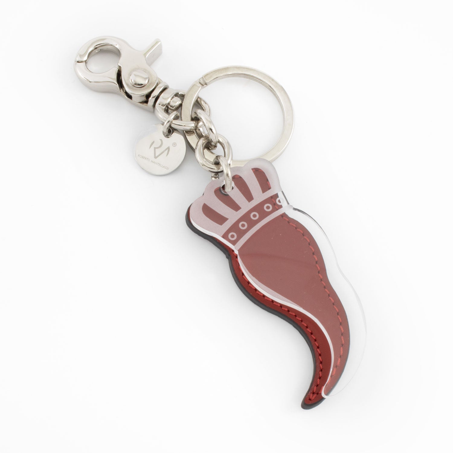 Neapolitan Horn Keychain in Genuine Leather and Plexiglass for Women