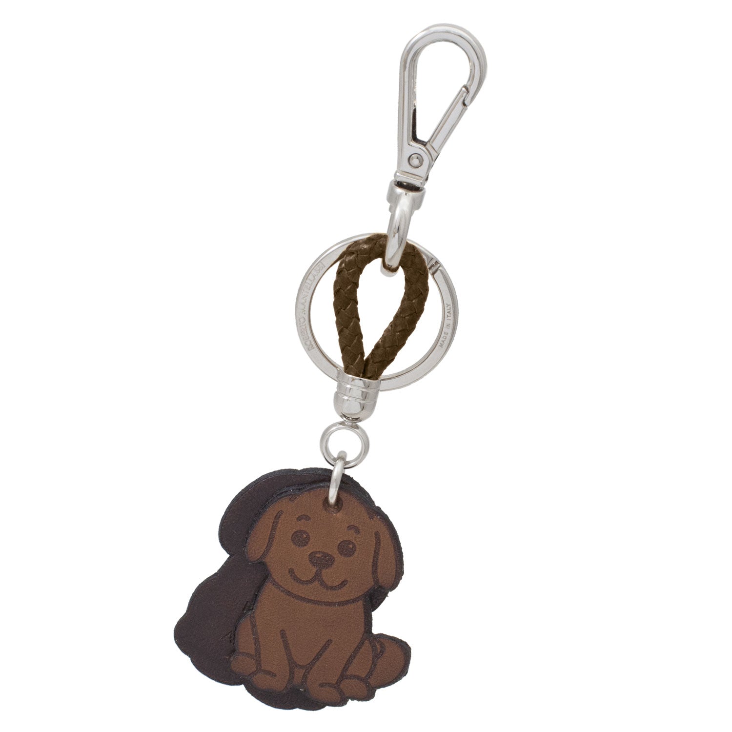 Two-tone Dog Keychain with Real Leather Woman