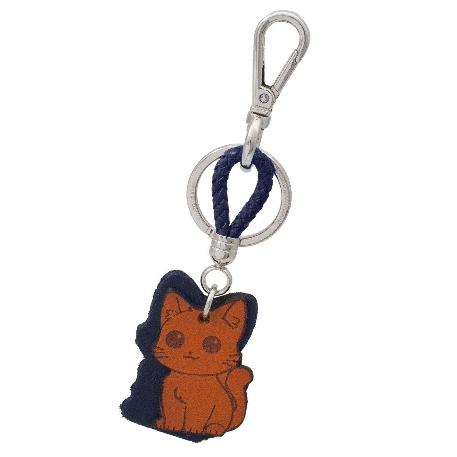 Two-tone Cat Keychain with Real Leather Woman
