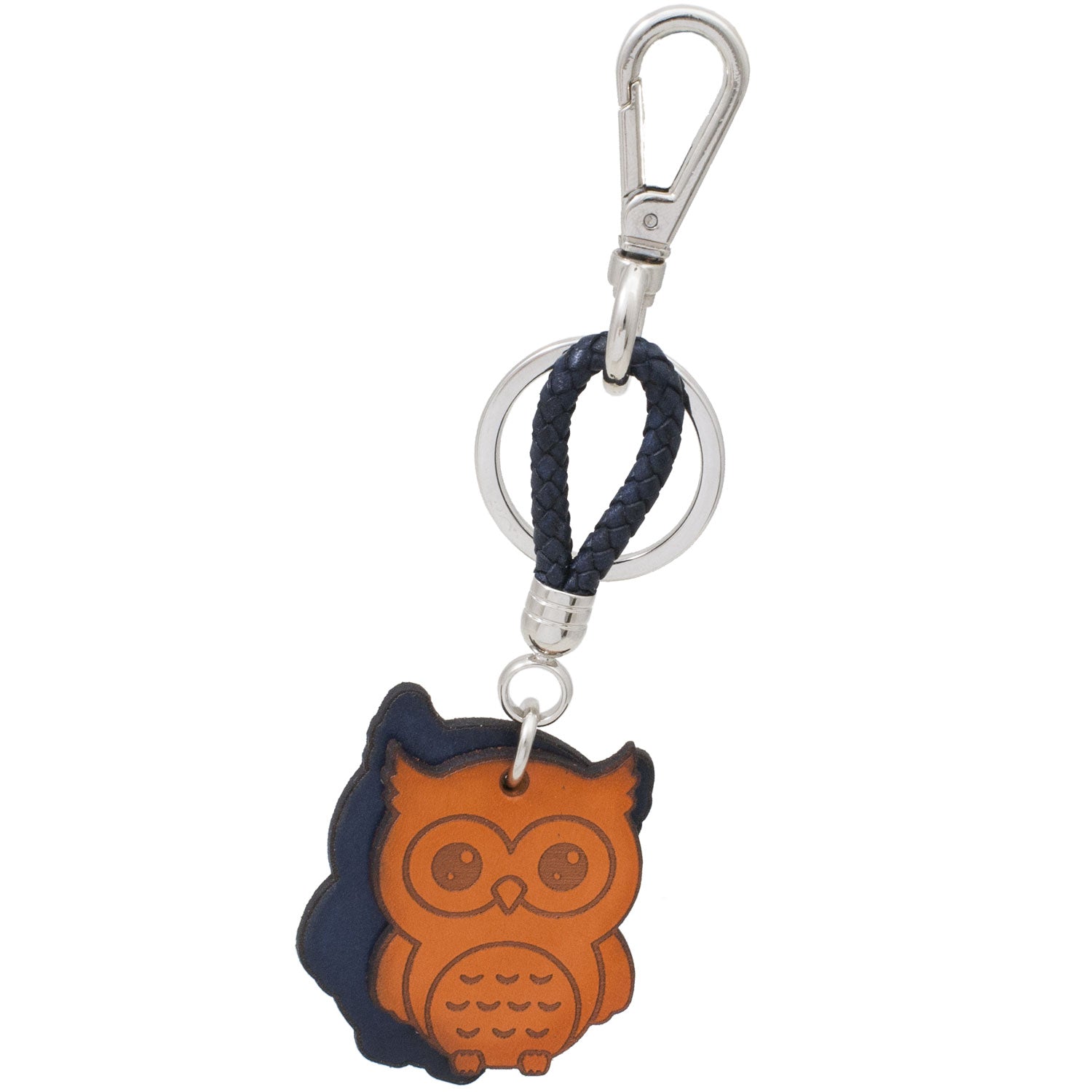 Two-tone Owl Keychain with Real Leather Women