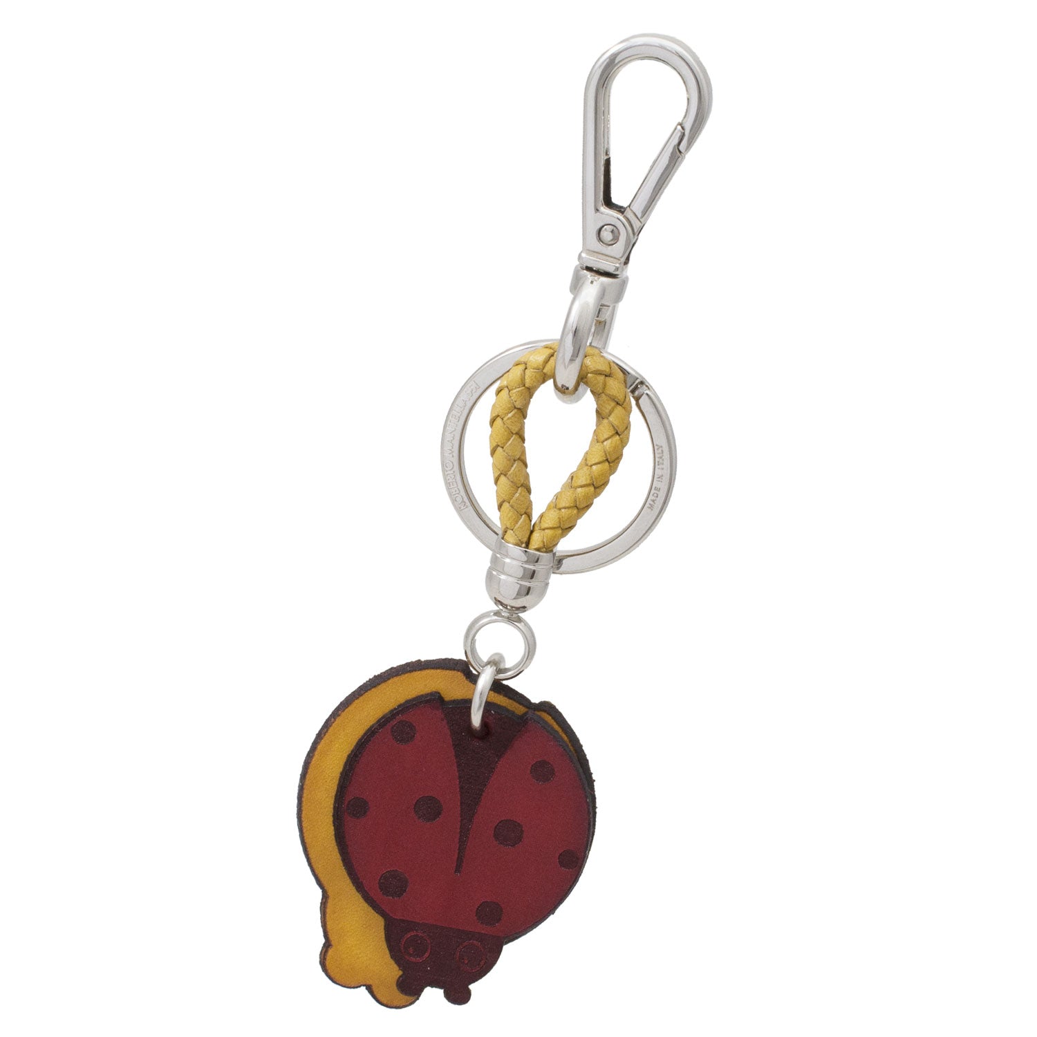 Two-tone Ladybug Keychain with Real Leather Women