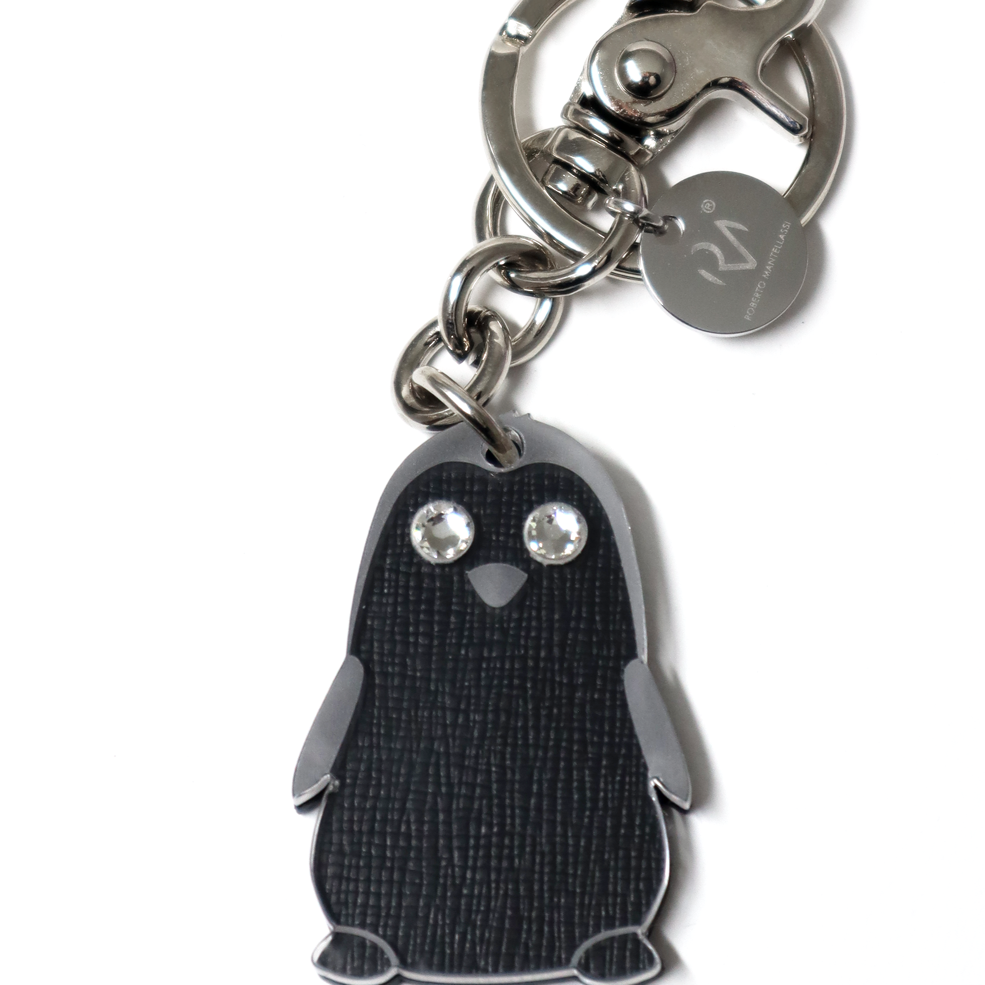 Genuine Leather and Plexiglass Keyring Penguin Woman