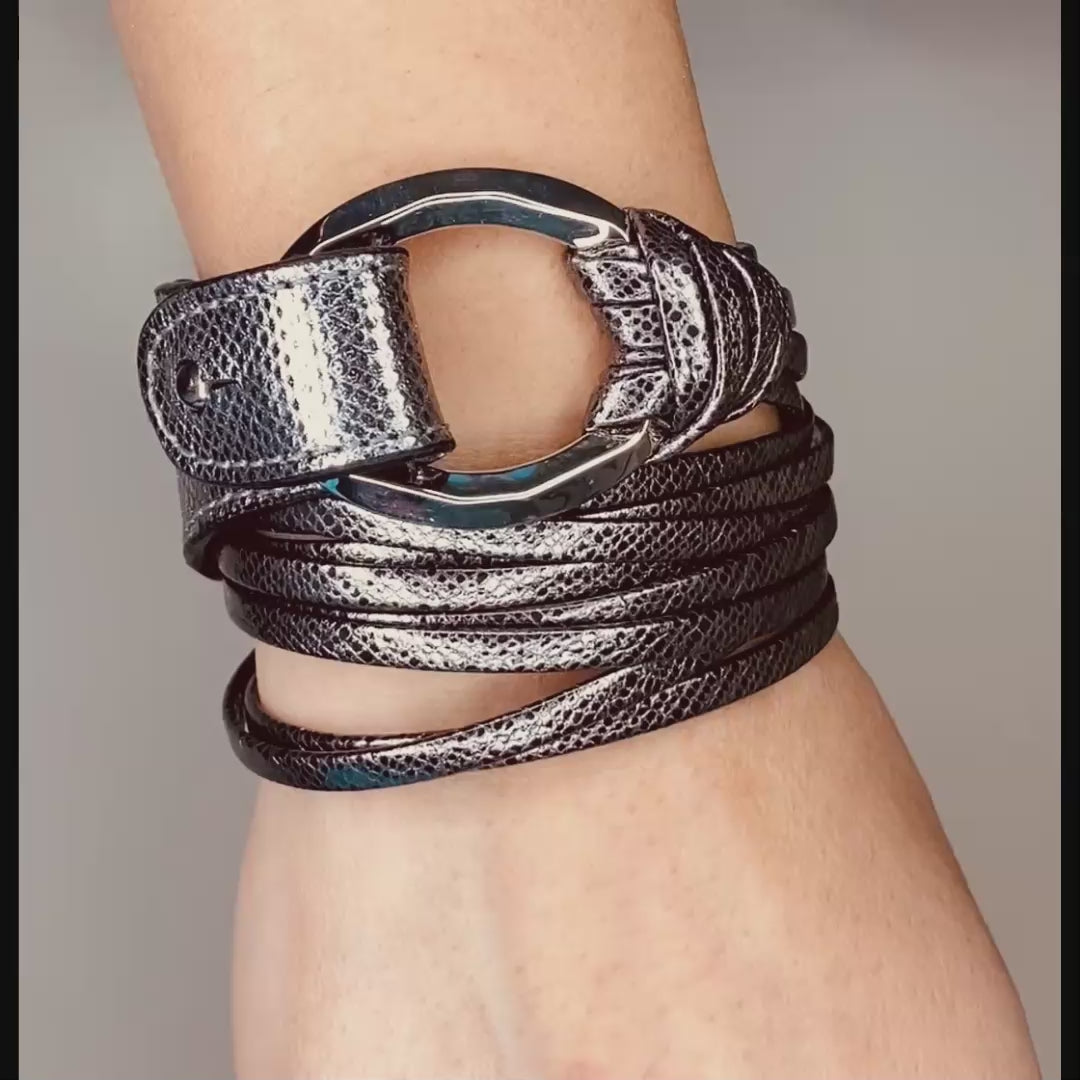 Giulia Bracelet in Genuine Mignon and Reptile Leather with Ring for Women