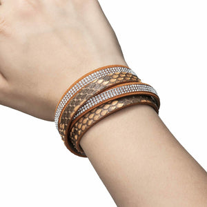 Open image in slideshow, Sofia Bracelet in Genuine Leather and Reptile with Crystals for Women
