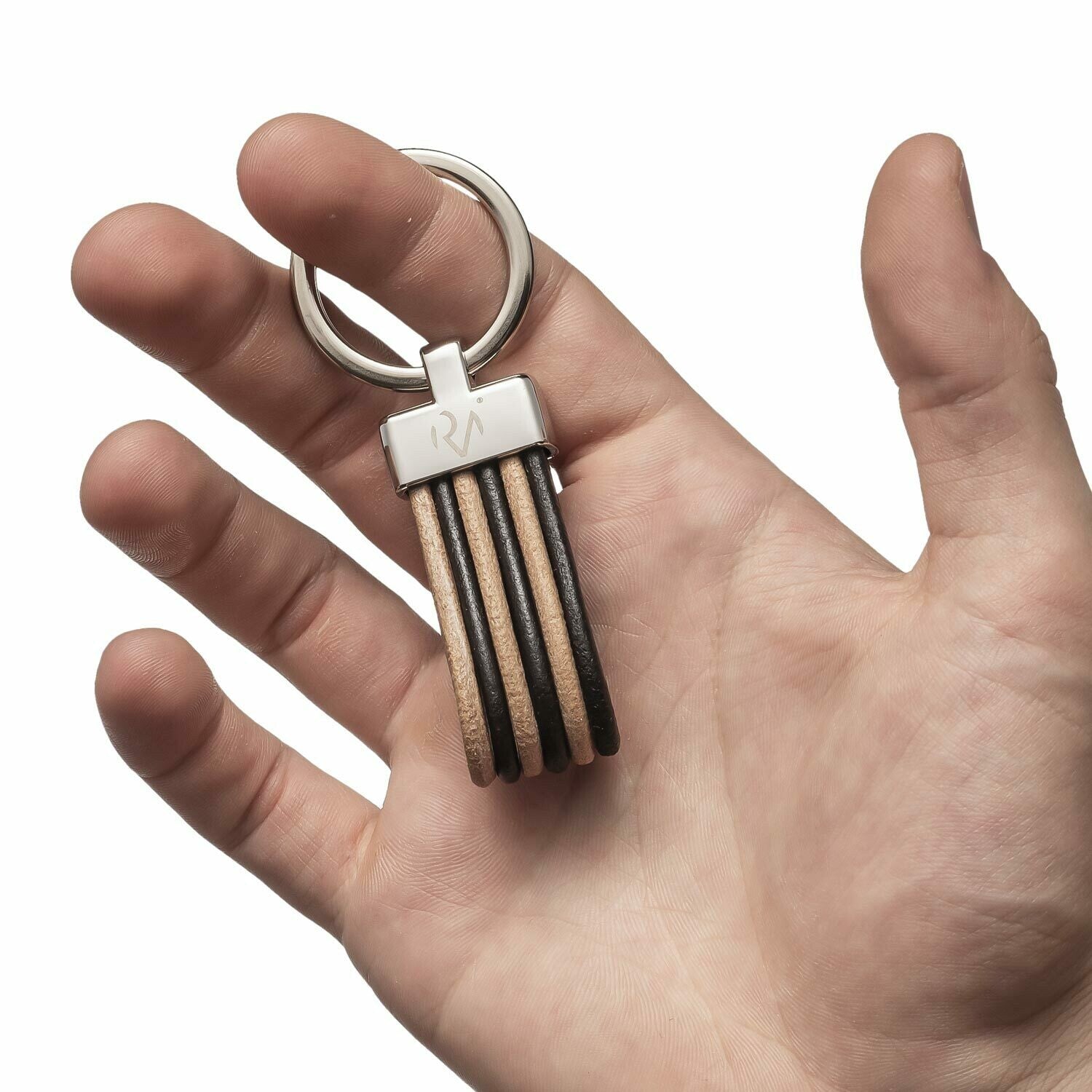 Keychain in Real Two-Tone Drawn Leather for Men
