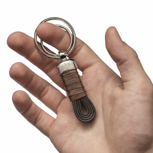 Open image in slideshow, Genuine Leather Brown Wire Wrapped Keychain for Men
