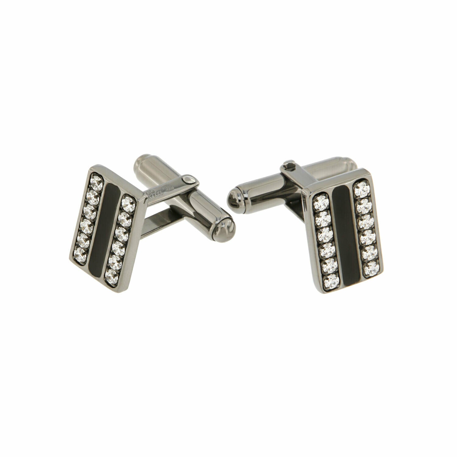 Riccardo Cufflinks in Silver with Black Enamel and Crystals for Men