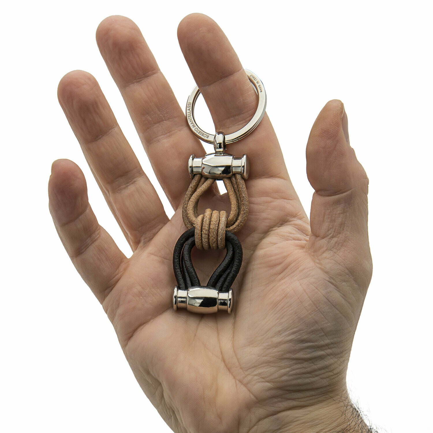 Real Leather Keychain with Two-Tone Drawn Knot for Men