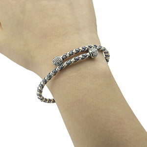 Open image in slideshow, Serena Bracelet in Genuine Scoubidou Semi-Rigid Leather with Crystals for Women
