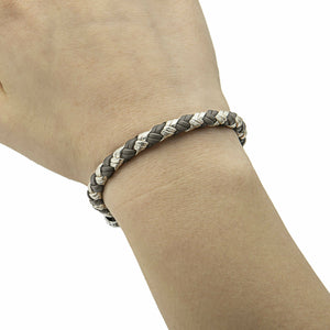 Open image in slideshow, Simona Bracelet in Genuine Two-Tone Woven Leather for Women
