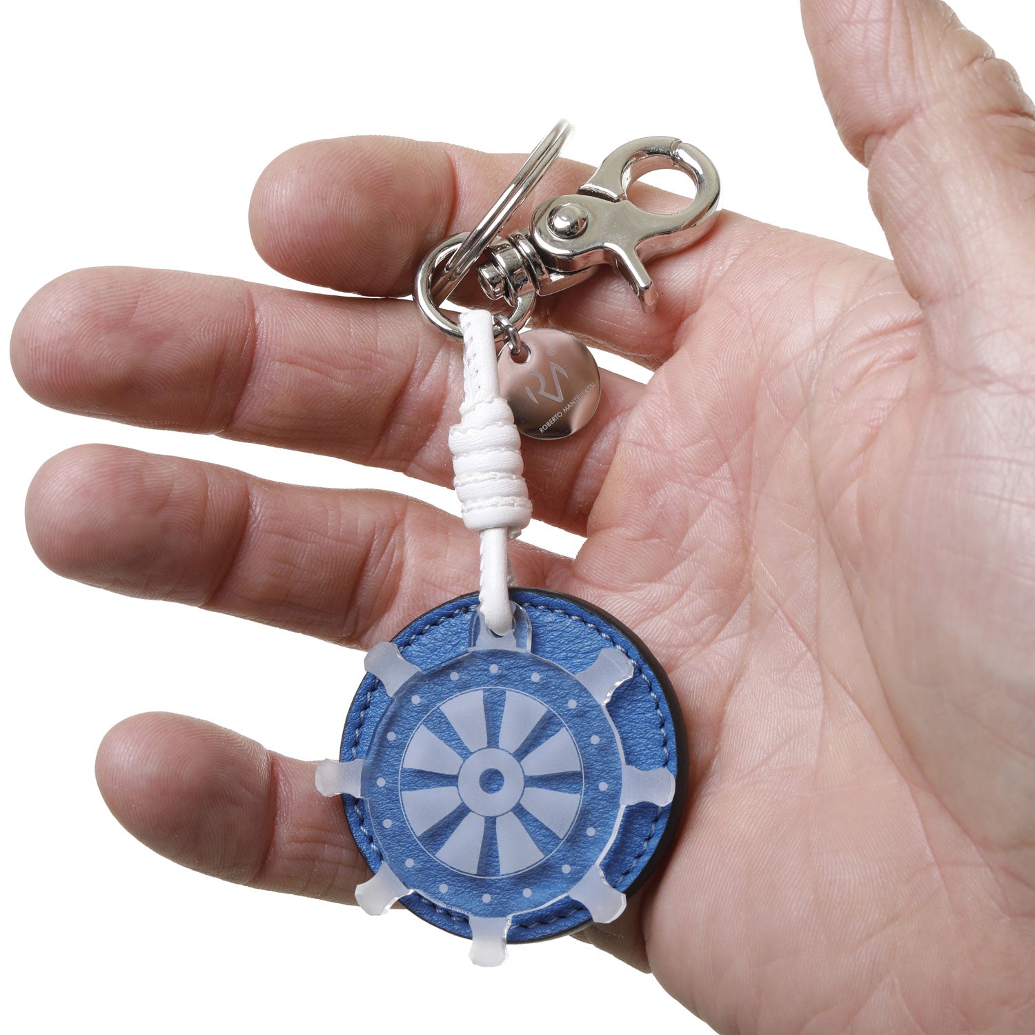 Genuine Leather and Plexiglass Keychain Rudder Man